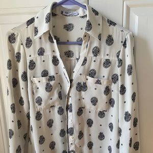 Express brand - blouse, black and cream with paisley print, size extra small